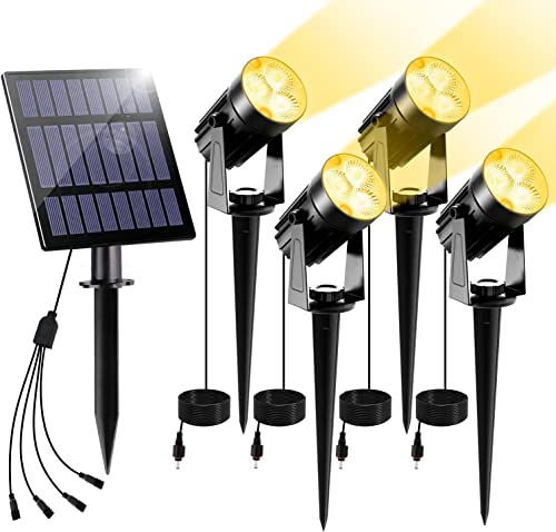NATPOW Gartenstrahler Solar, Solar Gartenleuchte LED Solarstrahler Solarlampen für garten Außen, IP65 Wasserdicht, 2 Helligkeitsstufe, 3000K Dusk to Dawn Gartenbeleuchtung für Bäume,Gartenweg(4 in 1)
