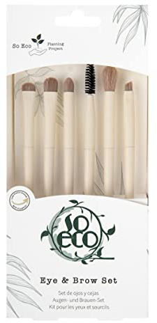 So Eco Eye & Brow Set - Vegan & Cruelty-Free 6-Piece Eye and Eyebrow Brush Kit for Eyeshadow Application & Brow Definition, Soft Synthetic Bristles, Birchwood Handles