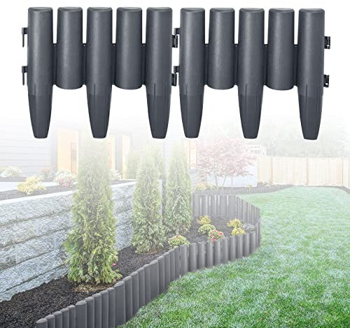 LARS360 14m Rasenkante Kunststoff Holzoptik Beeteinfassung Mähkante Garden Border Wetterfest Gartenpalisade Beetzaun 1 Element (L x H): 28 x 24cm Anthrazit
