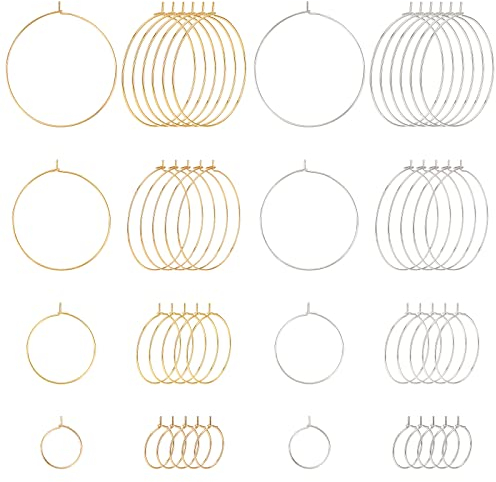 SUNNYCLUE 48 Stück Edelstahl-Creolen Im 8-Stil Weinglas-Charm-Ringe In 4 Größen Offener Ohrring-Perlenring Für DIY-Handwerk Ohrring-Partybevorzugung Anhängerherstellung, Silber & Golden