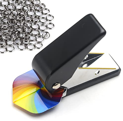 YIEUR Dart Flight locher mit 100 Stück Shaft O Ringe aus Metall Federringe Silber Edelstahl Dart Flights zubehör(Schwarz)