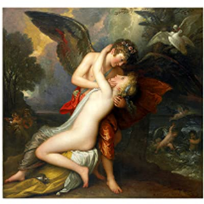 Ästhetizismus Amor und Psyche Leinwand Gemälde Poster und Wandkunst Bilder Klassische Gemälde für Wohnzimmer Wohnkultur 40x40cm(16x16in) mit Rahmen