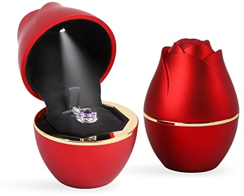 iSuperb LED Anhänger Boxen Schmuckkästen Halskette Armband Aufbewahrungshalter Ringbox mit Lichtern Schmuck Geschenkboxen Necklace Boxes für Frauen (Rot)