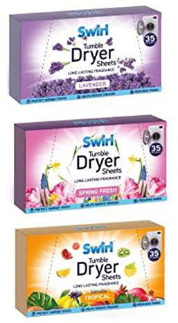 Tumble Dryer Sheets - 3 Packs (35 Sheets Each) - Spring Fresh, Lavender, Tropical