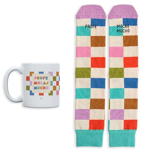 UO Kit Regalo Profe Molas Mucho – Taza + Calcetines – Pack Completo para Profesor – Regalo Original Día del Maestro – Cerámica y Algodón 36-41
