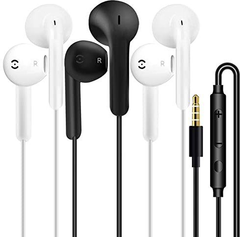 3 Pack Ecouteurs Filaire Écouteurs Intra-Auriculaires Oreillettes Filaires ecouteur Prise Jack avec Micro Casque et ecouteurs Ergonomique Stéréo, Jack 3.5mm Universel pour Samsung Huawei Android MP3