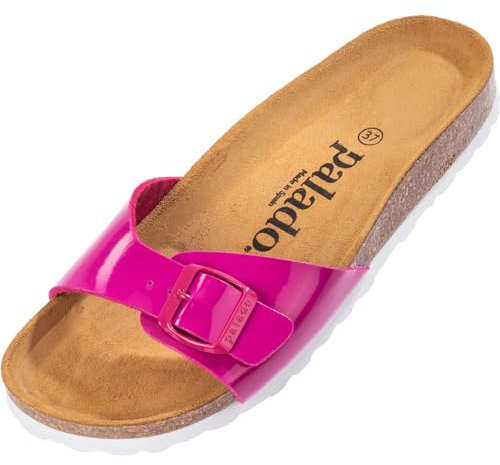 Palado Pantoletten Damen Malta Lack – gefertigt in Spanien – Glänzendes Obermaterial – EVA-Sohle – Veloursleder-Decksohle – Weichfußbett Fuchsia UK7 - EU40