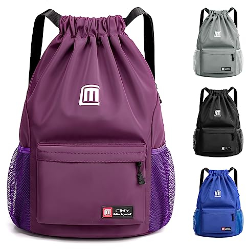 Sarsumir Sac à Dos Cordon Grand, Sac de Sport Imperméable pour Homme Femme Sac Cordon Sac à Dos pour Shopping Yoga Sport Voyage, Violet