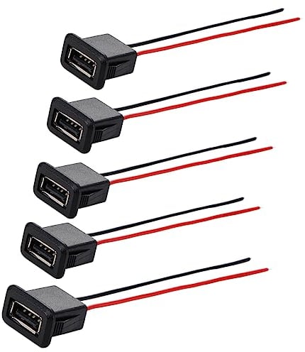 Greluma 5 Piezas Enchufe USB 3A de 2 pines, conector USB hembra de 2 hilos con hebilla de ranura a presión