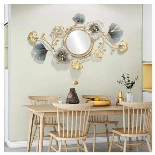 Hoernflk Dekorative Wandspiegel aus Metall für Wohnzimmer, große Metall-Wandspiegel, Ginkgo-Blatt, Wanddekoration, Spiegel für Eingang, Schlafzimmer, Wohnzimmer, 118 x 68 cm