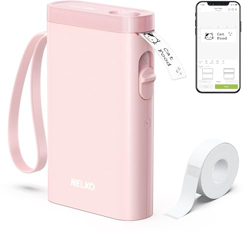 Nelko Imprimante d'étiquettes, Bluetooth P21, Étiqueteuse autocollante portable, Sans fil, Mini imprimante d'étiquettes avec iOS Android, Pour la maison, le bureau, rose
