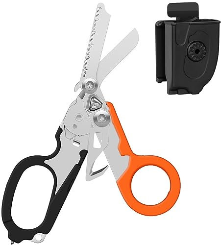 6 in 1 Raptor Response Emergency Shears, Multitool Plier Shears, Tactical Folding Pliers with Strap Cutter and Glass Breaker (Black & Orange)
