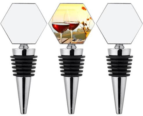 Weinflaschenverschlüsse mit Sublimationsdruck, wiederverwendbar, Zinklegierung, blanko, Wärmeübertragung, Rotweinstopfen zum Selbermachen, blanko, Weinzubehör für Bar, Party, Hochzeit (Hexagon), 3