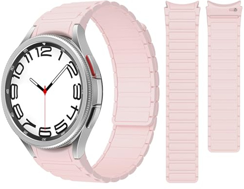 Magnetische Silikon Armband für Samsung Galaxy Watch FE/Watch 7/6/6 Classic | Silikon Sport Ersatzbänder Uhrenarmband für Samsung Galaxy Watch FE/7/6/5/4 (Rosa)