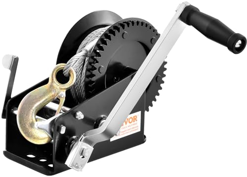 VEVOR Seilwinde 1587,5kg Handseilwinde 260x147x182mm Bootswinde 2-Wege-Ratsche/2-Gang Handwinde mit ca. 10m Kabel Gurtwinde mit ergonomischen Griff Handseilzug Winde für Fahrzeuge und Boote