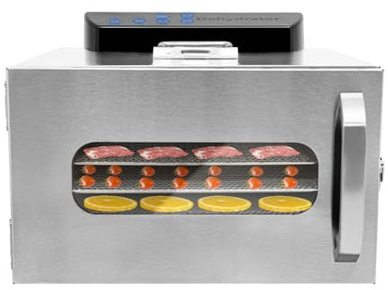 6 Etagen Obsttrockner, Dehydrator Edelstahl Temperaturregler von 30 bis 90°C, Timer Funktion von 24 Stunden Trocknungszeit, 6 Ebenen für Obst, Fleisch, Obst, Trockner
