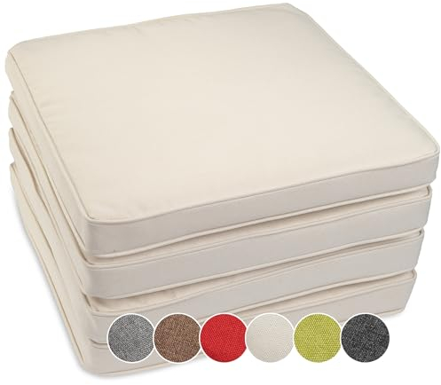 sunnypillow 4er Set Stuhlkissen wasserdicht UV-lichtecht 50 x 50 x 5cm - Polsterauflage Auflage für Stühle/Bänke - Sitzkissen Stuhlauflage für Haus und Garten - Indoor/Outdoor - Ecru