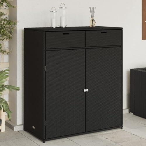 ShGaxin Armario de almacenaje de jardín ratán PE Negro 105x55x113 cm, Armario Exterior Escobero, Mueble Exterior Almacenaje, Armario Exterior Jardin, Muebles Jardin Exterior - 365563