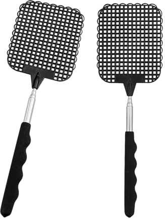 GUDQVOZIHG 2 pezzi per mosca, paletta per mosche estensibile, paletta da mosca manuale telescopico, portatile per zanzare, per zanzare, zanzare, insetti, nero, 26-72 cm, GUDQVOZIHG05213