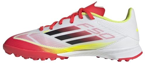 adidas F50 League Football Boots Turf Kids, Cloud White/Core Black/Solar Yellow, 4.5 UK