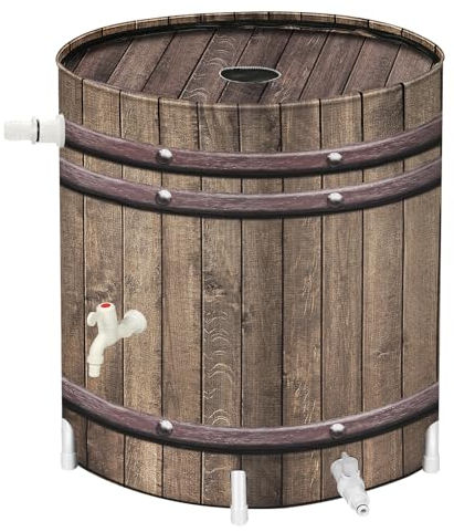 PAETAE Collapsible Rain Barrels, 50 Gallon Rain Water Collection Barrel, Rain Catcher Barrels to Collect Rainwater from Gutter, Leak-Proof Design, Woodgrain