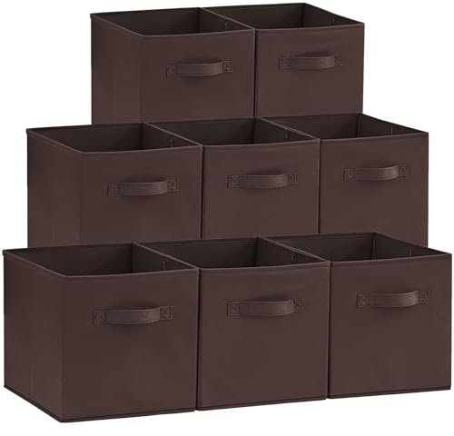 Lifewit Paquete de 8 Cubos de Almacenamiento Plegables, Cestas Organizadoras de Tela, Cajas Almacenamiento con Asas, Cajas para Guardar Ropa/Juguetes/Toallas/Libros, 26,5 x 26,5 x 28 cm, Marrón
