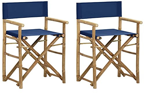 ZEYUAN Klappbare Regiestühle 2 STK Gartenstühle, Balkonstuhl, Terrassenstühle, Gartensessel, Garten Stühle, Gartenmöbel, Balkon Stühle, Sessel Outdoor, Blau Bambus und Stoff