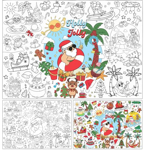 PHOGARY Ausmaltischdecke für Kinder, Papiertischdecken zum Ausmalen Kinder, 110x80CM Holly Jolly Maltischdecke Ausmal Tischdecke für Geschenk Kindergeburtstag Party