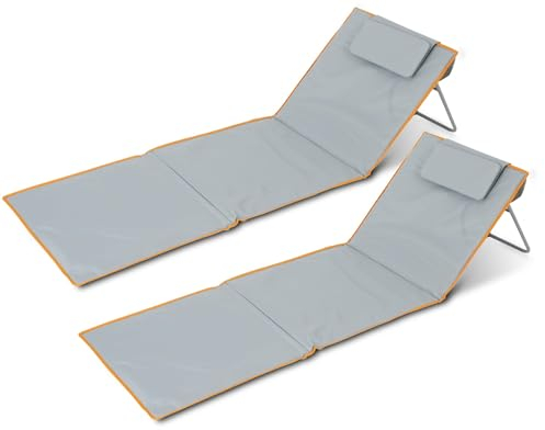 Stagecaptain Beachmatte “Layla” 2X Set - Gepolsterte Strandmatten mit Kopfkissen - Verstellbare Rückenlehne - Aufbewahrungstasche mit Reißverschluss - Leichte Faltbare Strandliege mit Tragegurt