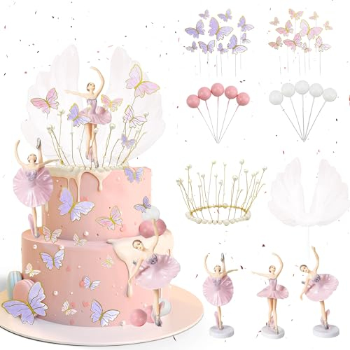Ballerina Tortendeko Geburtstag Deko Mädchen - 35 Stück Ballerina Figur Kuchen Deko Schmetterlings Cupcake Topper, Ballett Geburtstags Party Dekoration