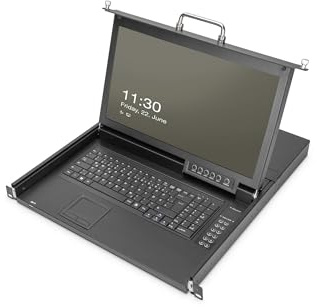 DIGITUS 17 KVM-Konsole - FullHD - 16 Port HDMI-Switch - GE -Tastatur - für 19 Zoll Server- und Netzwerkschranke - Schwarz