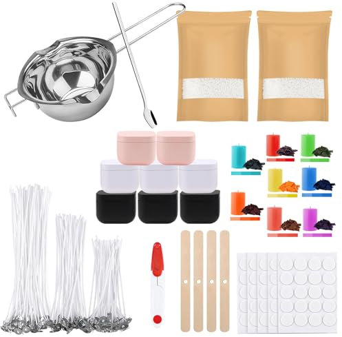 ALLAVA Kerzen Selber Machen Set, DIY Set Erwachsene, Kerzen Selber Machen, Kerzenwachs 1KG, 8 Kerzendosen, Schmelztopf 480ML, Kerzendochte, KerzenAufkleber, Dochthalter, DIY Set für Kerzenherstellung