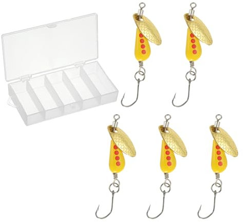 PATIKIL Fishing Spinners 1/6 oz, 5 Pack Single Hook Trout Lures Teardrop Fishing Lures Inline Spinner with Tackle Boxes for Freshwater Saltwater Fishing, Yellow/Red