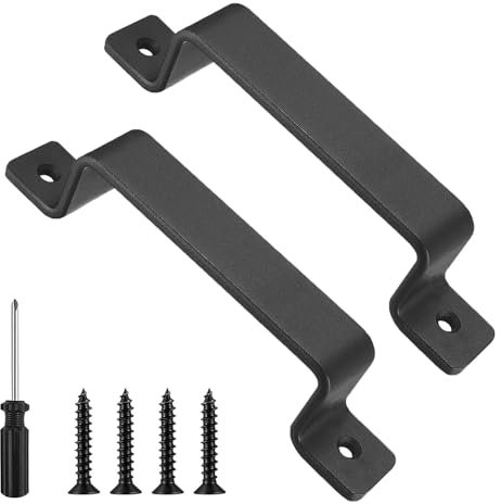 SAMSYOKI 2 Stück Schiebetür Griff Schwarz Robuste Vintage Gusseisen Türgriff Scheune Türgriffe mit Schrauben & Schraubendreher Schranktürgriffe für Scheunentor Kleiderschrank Garage Gartentür