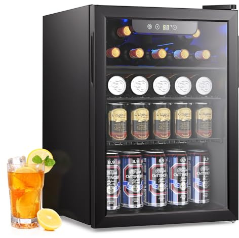 Electactic - 95 Can Refrigerator, 2.6 Cubic Feet Mini Fridge for Glass Door for Beer, Soda, Wine, Digital Temperature Control for Home Office Bar