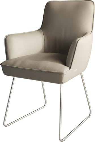 Polsterstuhl Heira-Flex mit Armlehnen Kufengestell Edelstahl Echt-Leder Schlamm Taschenfederkern