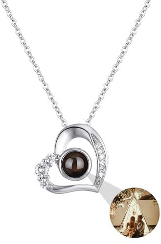 Personalisierte Bild-Halskette, Projektions-Halskette mit Foto innen - Halskette mit individuellem Foto.Anhanger - 18-Karat-Echtvergoldung-Weihnachtsgeschenke für Familie und Freunde (style3-Silber)