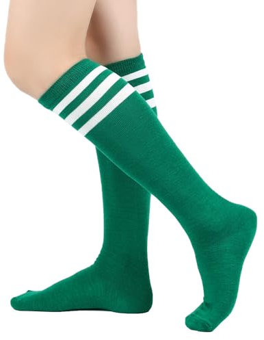 BrightGlow Damen Kniestrümpfe Damen Overknee Sockenn Hohe Retro Socken mit Streifen Lange Oberschenkel Hohe Socken Gestreifte Strümpfe Damen-Socken Sportsocken Grün Einheitsgröße