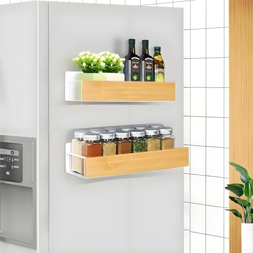 KedioPio Kühlschrank Regal Magnetisch Weiß, 2 Stück Magnetisches Regal Kühlschrank, Gewürzregal Magnetisch Magnetic Spice Rack Fridge Shelves für Küche Aufbewahrung und Organisation, Weiß
