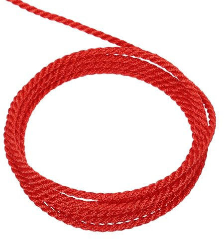 sourcing map Twisted Cord Trim, 5 Yard 2mm 3-Ply Twine Braided Rope Shiny Thread String for Craft Gift Bag Curtain Christmas Decor, Bright Red - 5m