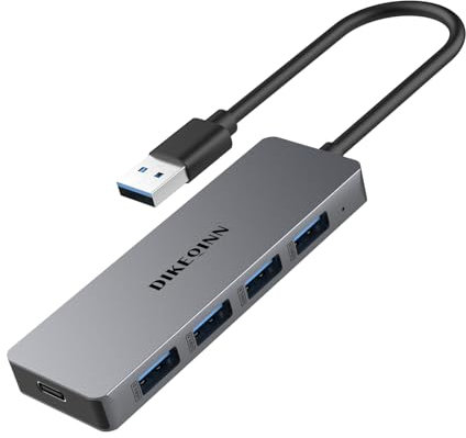 Dikeqinn Hub USB, hub USB 3.0 a 4 porte, hub dati USB per laptop con porta di alimentazione USB C, prolunga USB per laptop con porta A, Windows, Linux, PC HP e altro (USB-A)