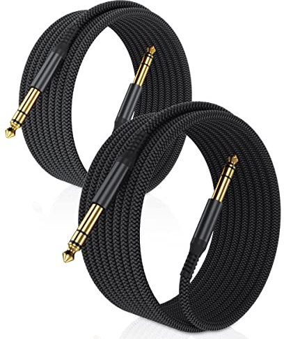 RUXELY Cable Instrumento 6.35mm TRS 2M 2-Pack,Lead Balanceado Audio Estéreo 1/4 Pulgadas Macho 6.3 Jack,Cord 6.35 para Guitarra Eléctrica,Bajo,Teclado,Mezclador,Amplificador Amp,Altavoz