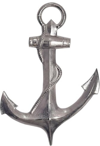 FineBuy Deko Anker 70 cm Silber Große Aluminium-Figur Wohndeko Maritim, Design Wanddekoration Metall, Dekoration für Zuhause, XXL Wandschmuck, Wanddeko Modern