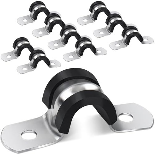 Jeboler 10 Stück U-Rohrschellen Ø 10 mm, 304 Edelstahl Rohrschelle mit Gummipolsterung, 2 Löcher U-Typ Rohr Schlauchschnalle Rohrhalterung Befestigungsschelle für Rohrbefestigung