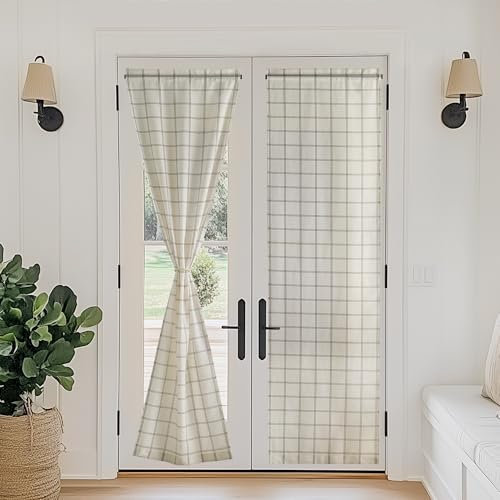 PONY DANCE Tende a Vetro per Finestra Moderne Tende a Pacchetto con Effetto Lino Semitrasparenti Decorazione Curtains con Motivo Stampato 2 Pezzi 60x240 CM, Crema