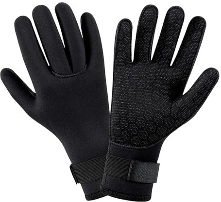 JiaYouLC 3mm Non-Slip Neoprene Gloves with Adjustable Strap Thermal Wetsuit Gloves for Women and Men Cold Water Swimming (Black, L)