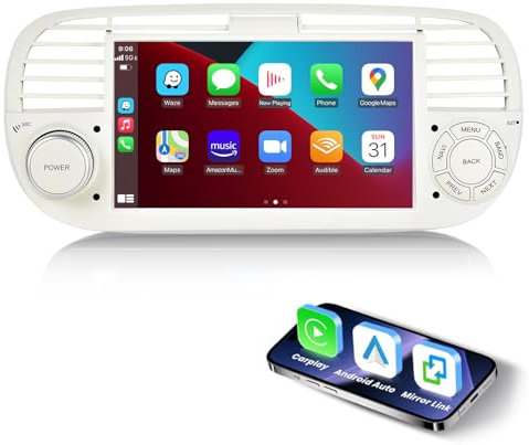 ESSGOO 4+64G Wireless Autoradio mit Carplay und Android Auto Für FIAT 500 2007-2015, Android 14 Auto Radio 7 Zoll Carplay mit Bluetooth FM GPS RDS