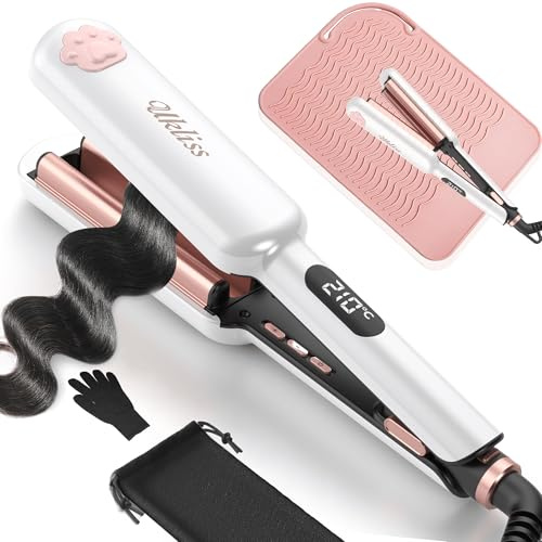 UKLISS Welleneisen, Pro Mini Welleneisen für Haare, LCD-Anzeige [130-210℃] | Lockenstab Große Locken Geeignet für Anfänger, mit Wärmeisolationsmatte, Handschuhen und Aufbewahrungstasche