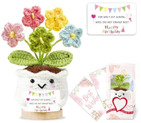 Geburtstagsgeschenk Für Frauen Mama Geschenk Freundin Geburtstag Personalisierte Gehäkelte Blumen Happy Birthday Glücksbringer Kleine Geschenke Für Frauen Mädchen Frau Schwester Oma Deko Geburtstag