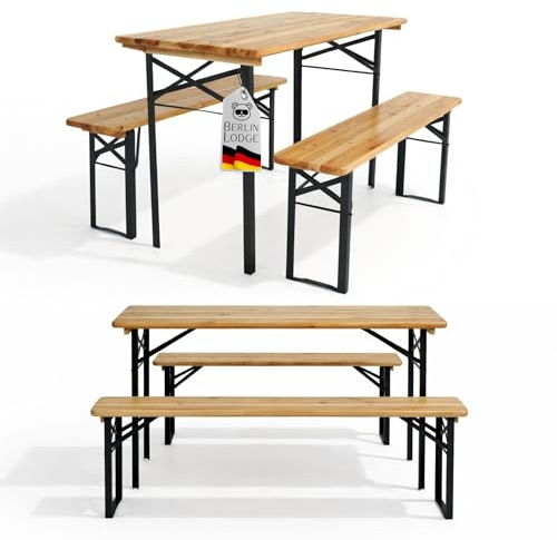 CHEFGASTRO Bierzeltgarnitur Wiesn klein & klappbar 116 cm breit 3-teilig 1x Tisch & 2X Bierbank, lackiertes Holz, Festzeltgarnitur kurz Gartenmöbel-Set Kinder Sitzgarnitur Innen & Außenbereich